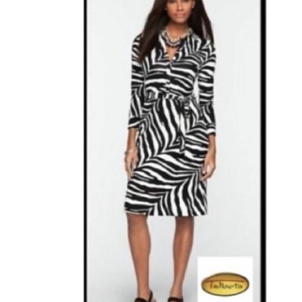 Talbots Dress Size‎ XL Animal Print Zebra Stripe Black White